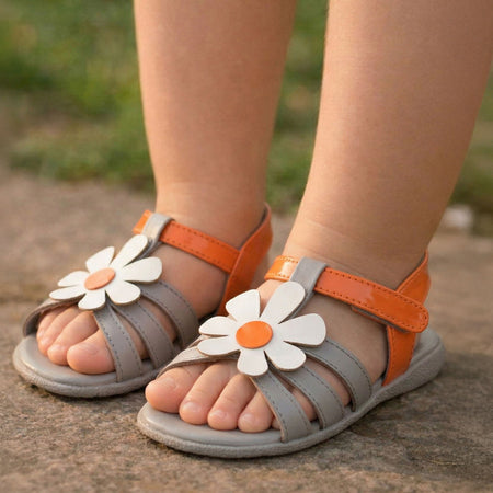 Kids Girl Open Toe Floral Sandals Grey & Orange I1-3.5 Years