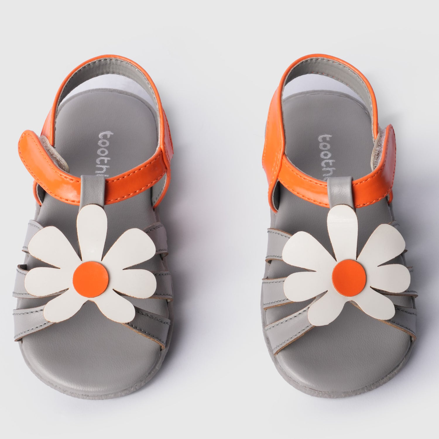 Kids Girl Open Toe Floral Sandals Grey & Orange I1-3.5 Years