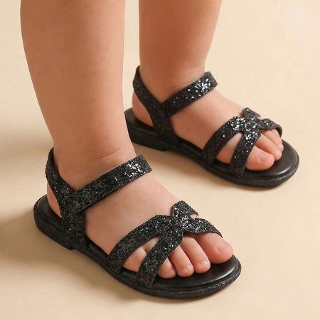 Kids Girl Glitter Strap Sandals Black I1-3.5 Years