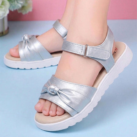 Girls Silver Comfort Sandals with Knot Detail
