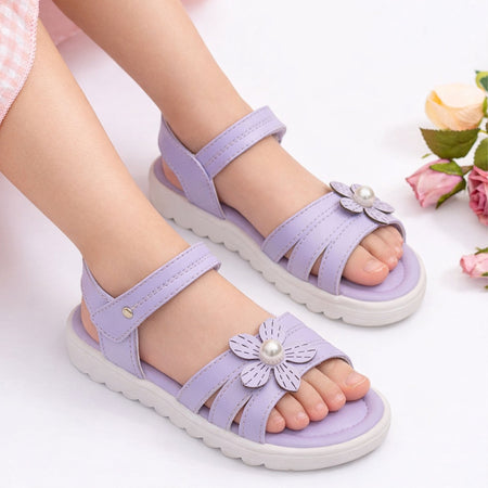 Girls Purple Floral Detail Sandals