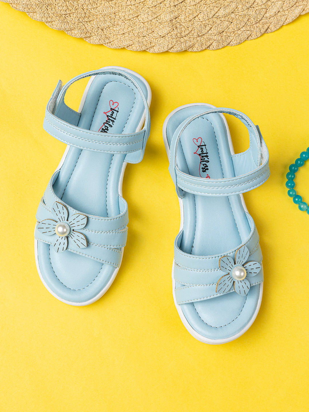 Kids Girls Blue Stylish Ankle Strap Flat Sandals