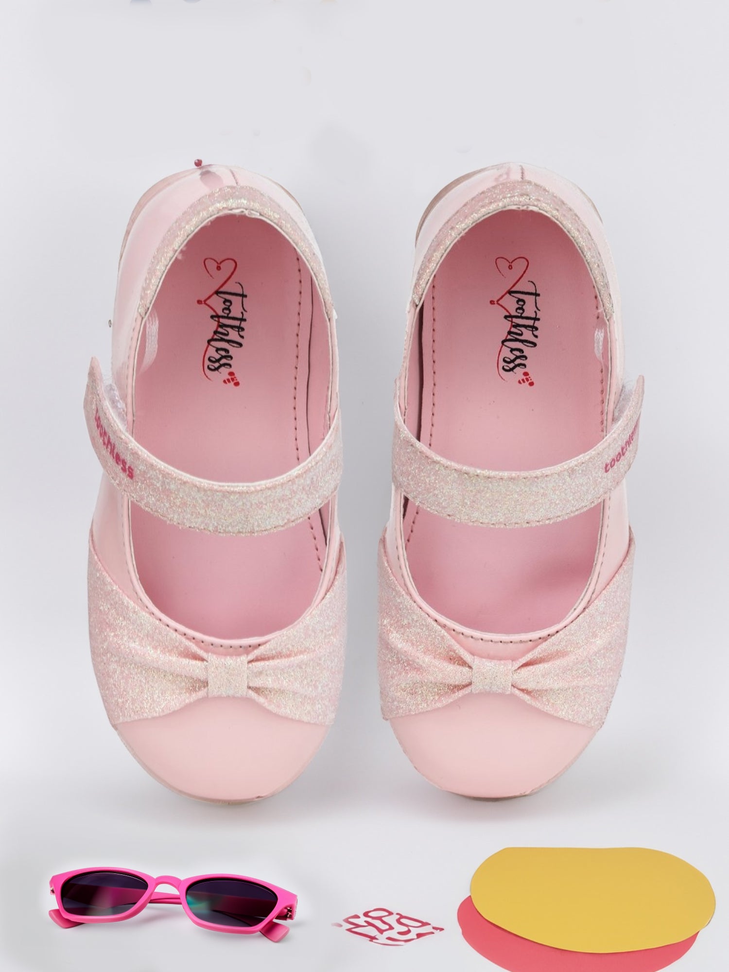 Kids Girls Pink Shimmer Stylish Ballerinas with Easy Velcro Strap