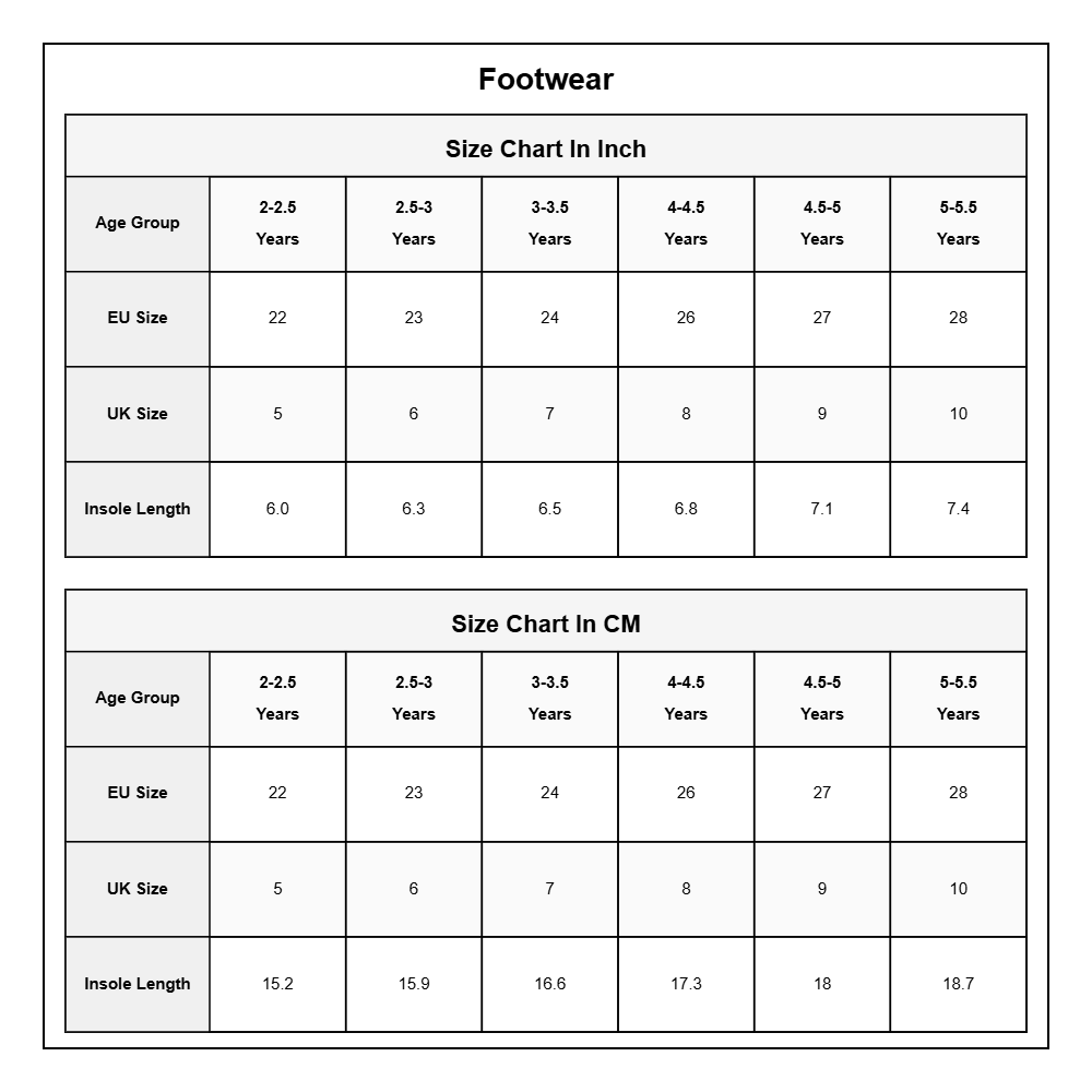 Product Size Chart