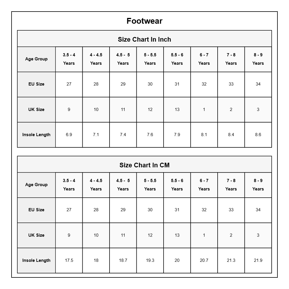 Product Size Chart