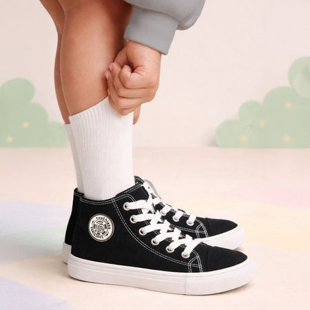 High-Top Black Canvas Shoes with Lace-Up Closure