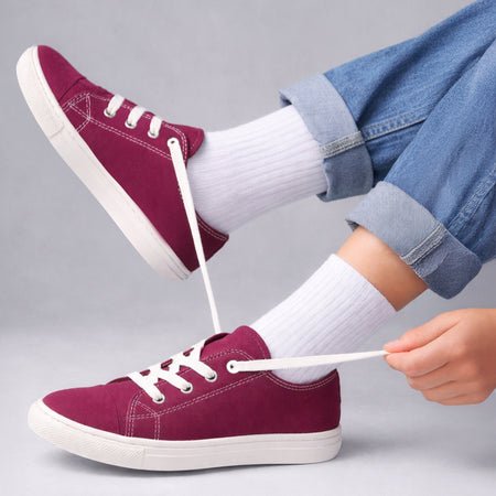 Kids Low-Top Maroon Canvas Shoes with Lace-Up Closure