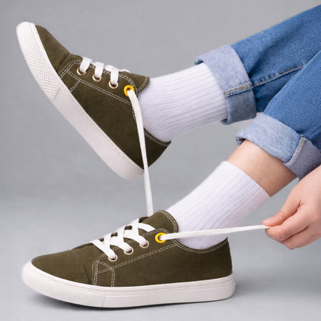 Kids Low-Top Olive Canvas Shoes with Lace-Up Closure