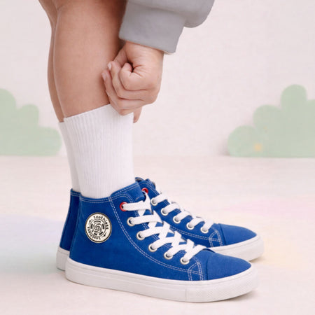Kids High-Top Blue Canvas Shoes with Lace-Up Closure