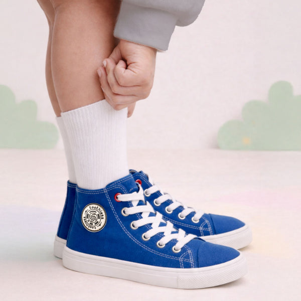 Kids High-Top Blue Canvas Shoes with Lace-Up Closure