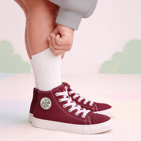 Kids High-Top Maroon Canvas Shoes with Lace-Up Closure