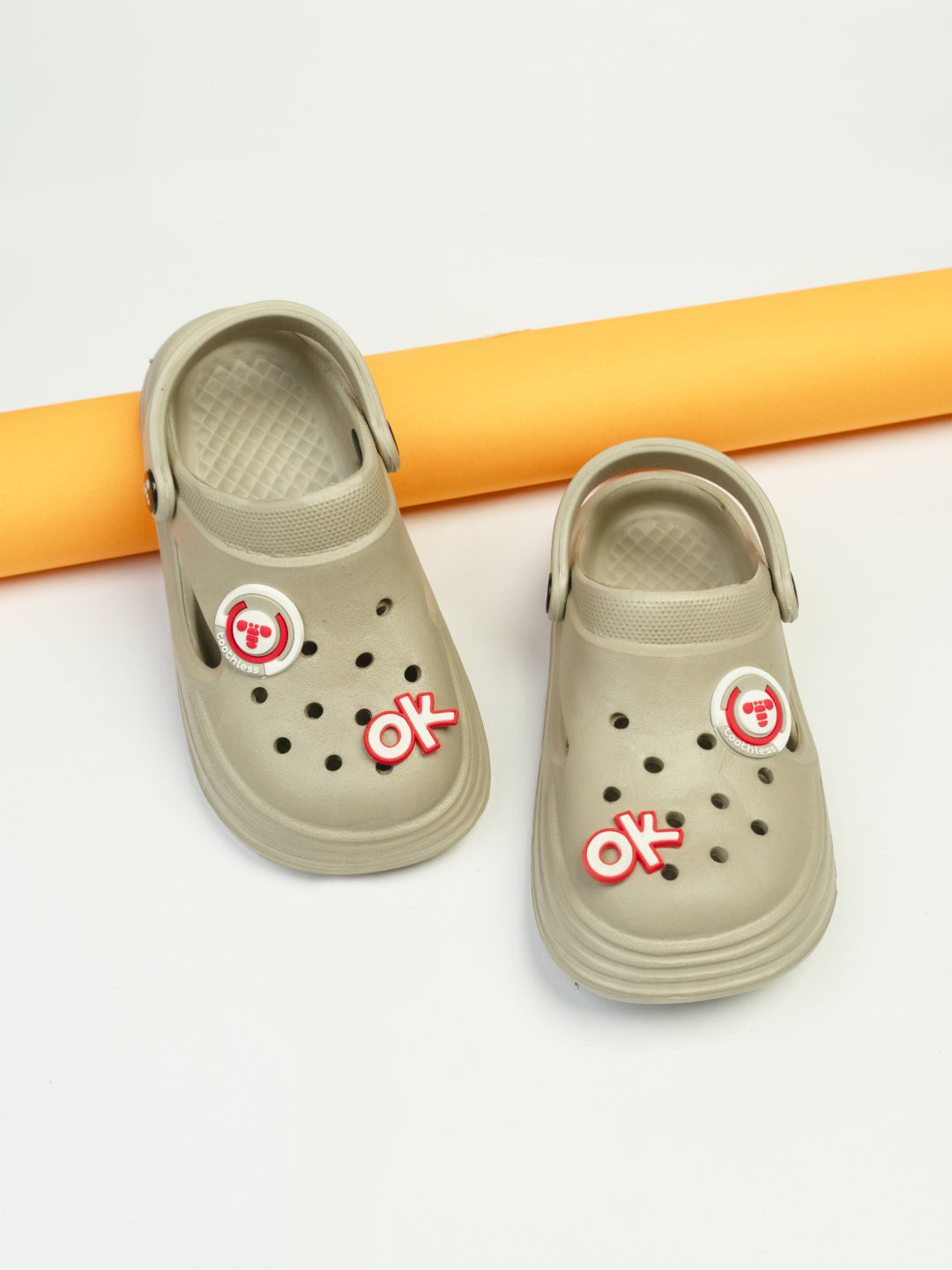 Kids Boys Beige Lightweight & Waterproof Slip-On Clogs with Backstrap