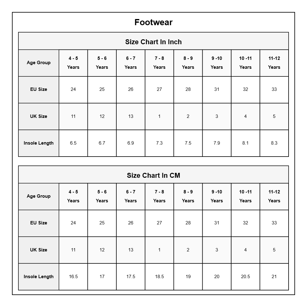 Product Size Chart