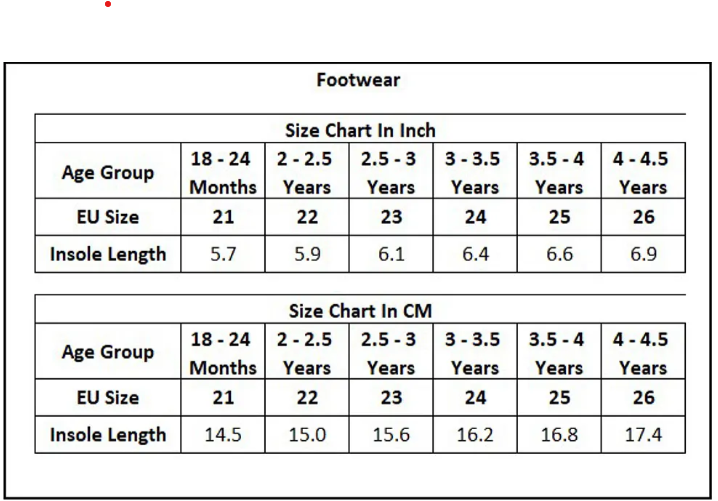 Product Size Chart