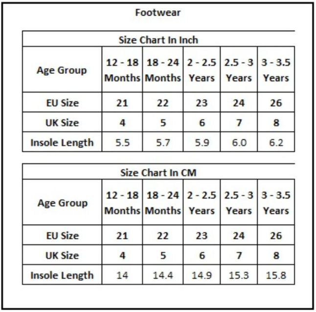 Product Size Chart